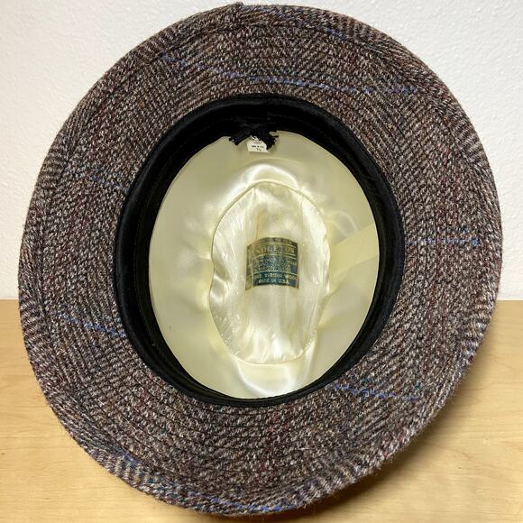 Vintage Pendleton Fedora Walking Hat 60s 100% Virgin Wool Tweed Feather 7 1/4